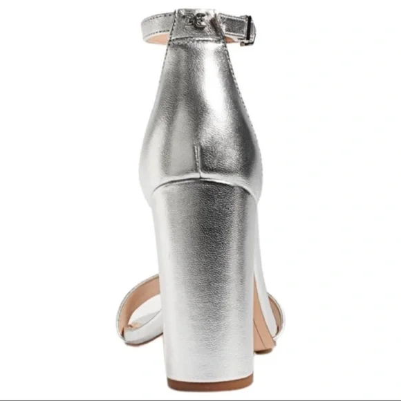 SAM EDELMAN Yaro Block Heel 4” Leather Sandal Silver Shimmer Metallic Size 8.5 - Picture 4 of 14
